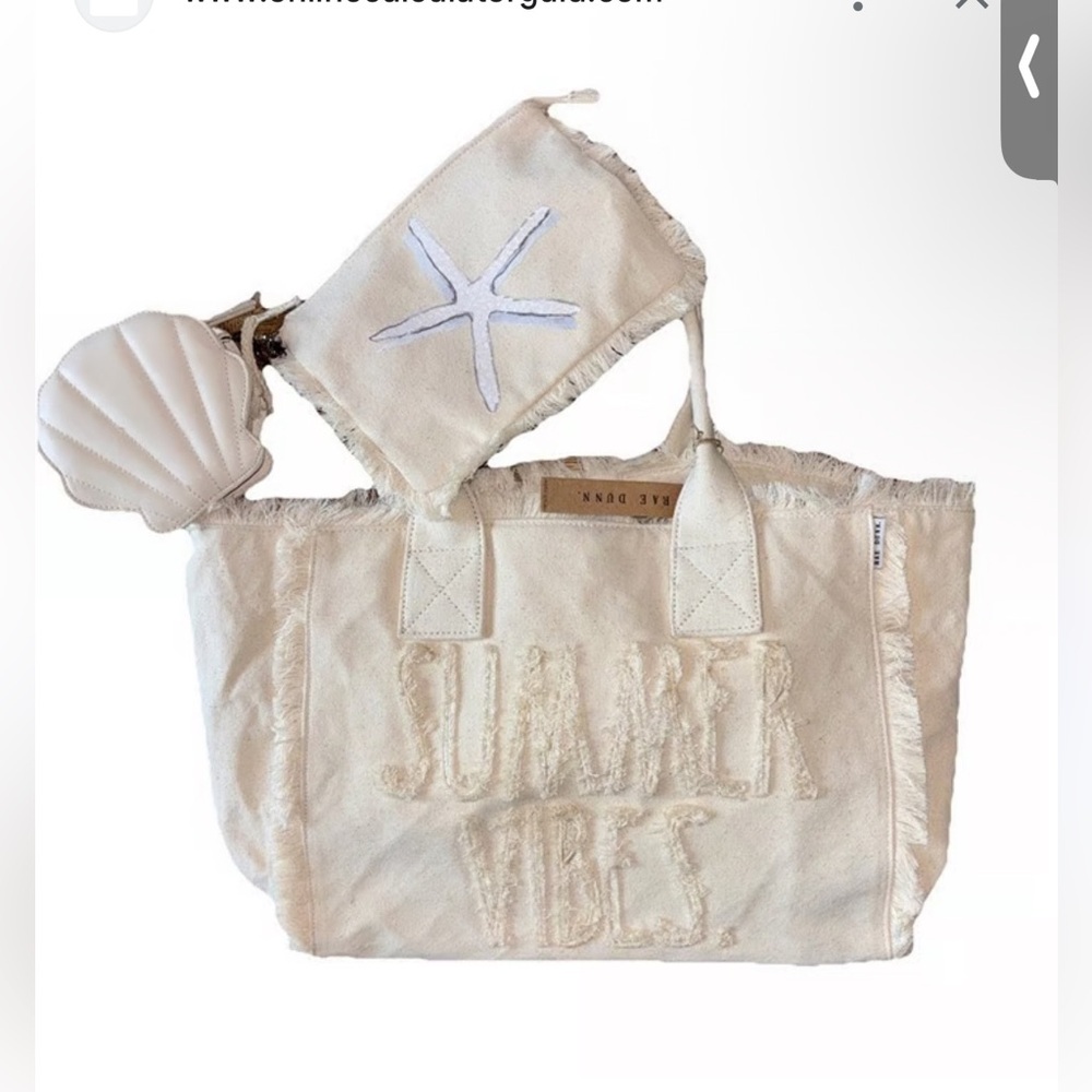 Rae Dunn Cream Tote with Fringe Detail